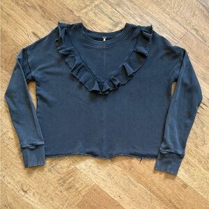 Free People Black Ruffle Sweatshirt
